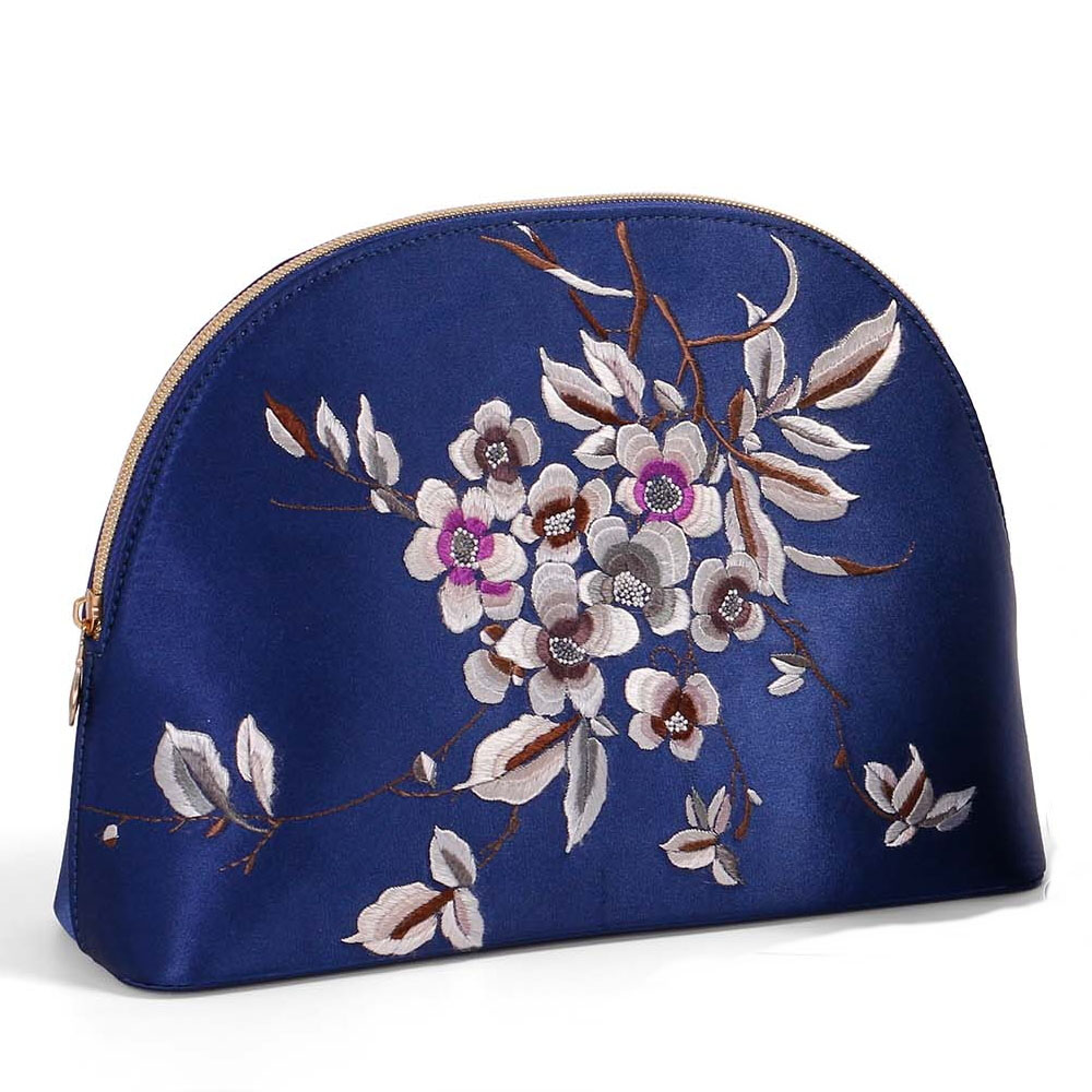floral embroidery oyster cosmetic bag