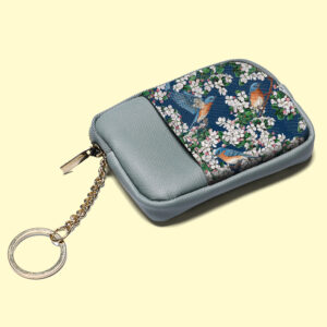 Floral & Bird Print PU Leather Coin Purse with Keychain Ring and Outer Pocket