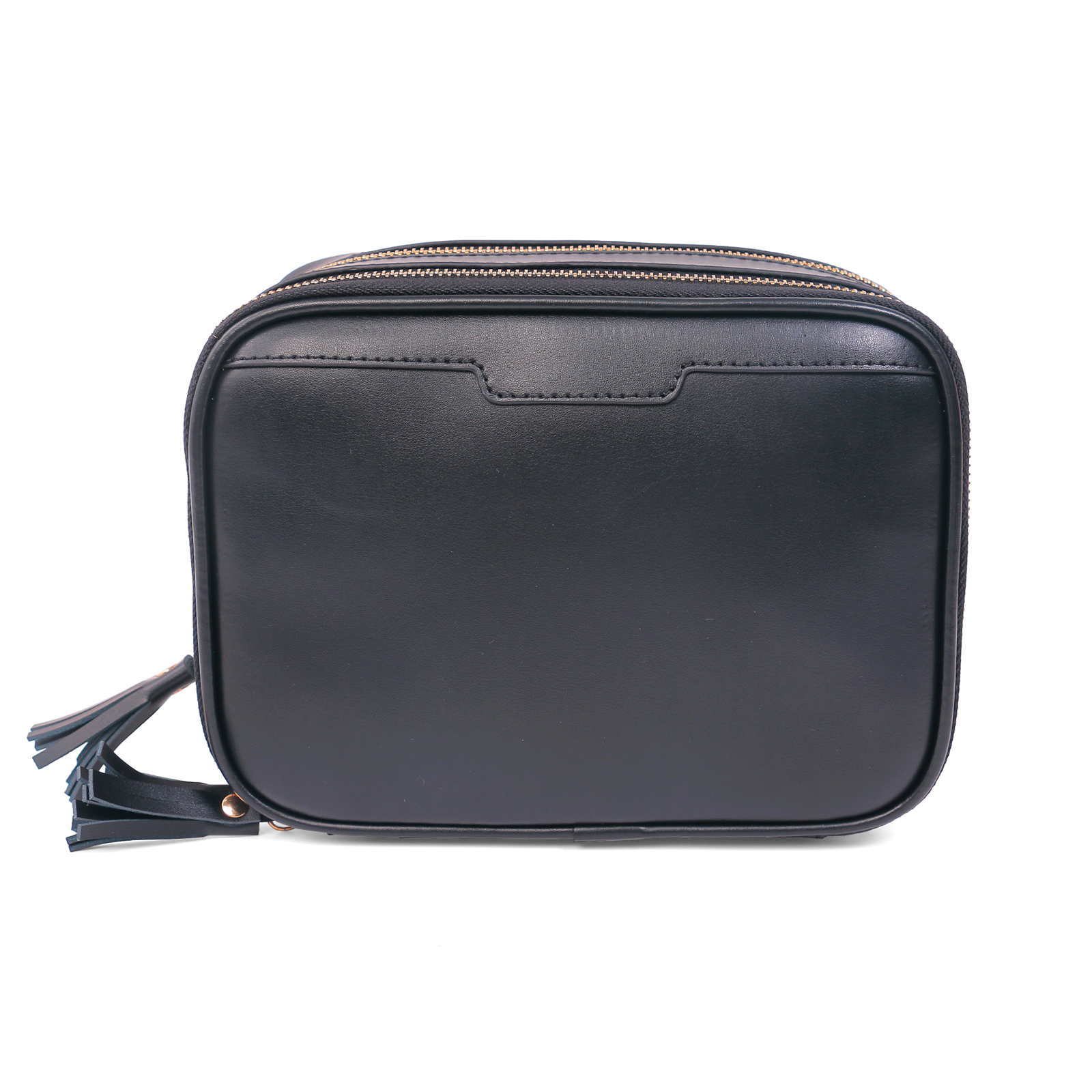 Black-PU-Leather-Mens-Toiletry-Organizer-Front-View
