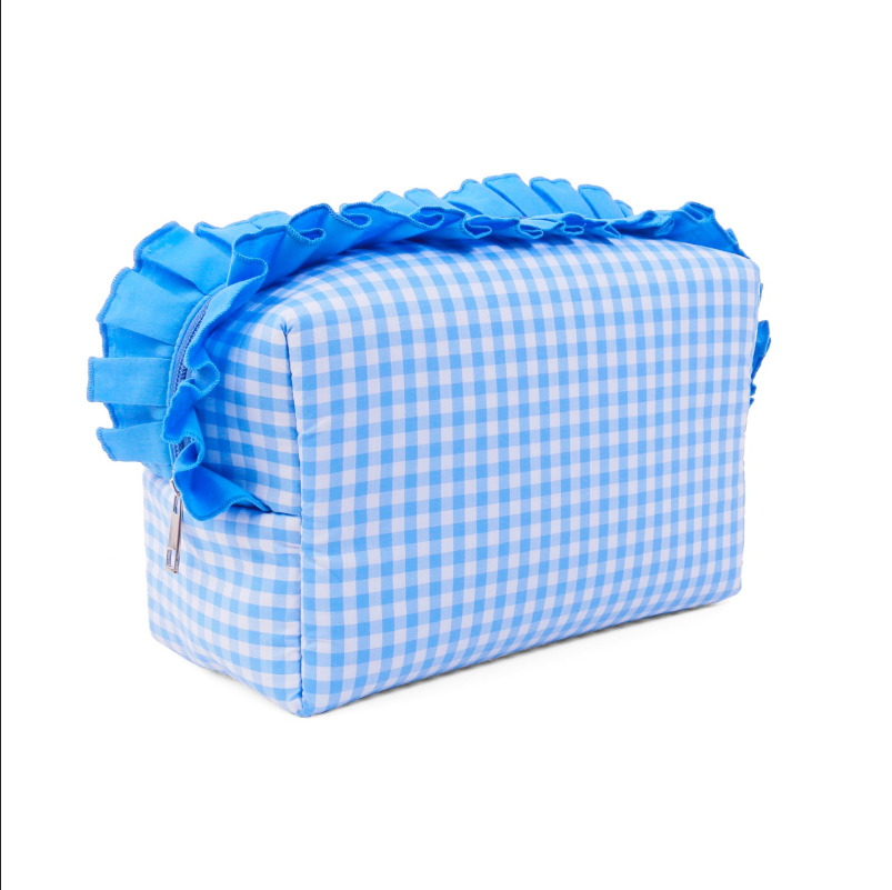Wadded Ruffle Blue Gingham Washbag - Image 2