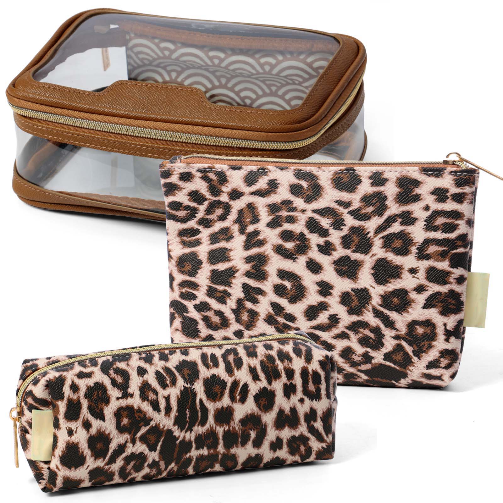 open clear cosmetic bag showing interior storage space wholesale 100 pieces