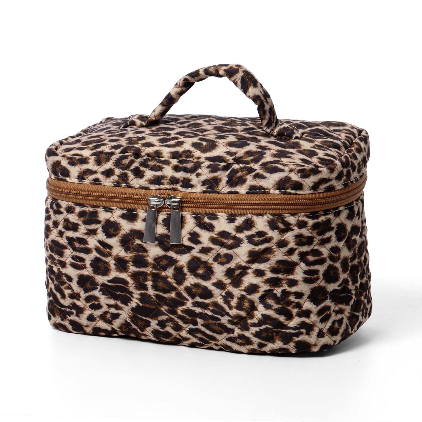 Large vanity makeup bag with handle printed