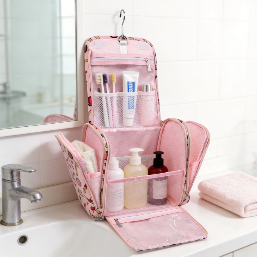hanging toiletry bag with 360 degree rotating hook