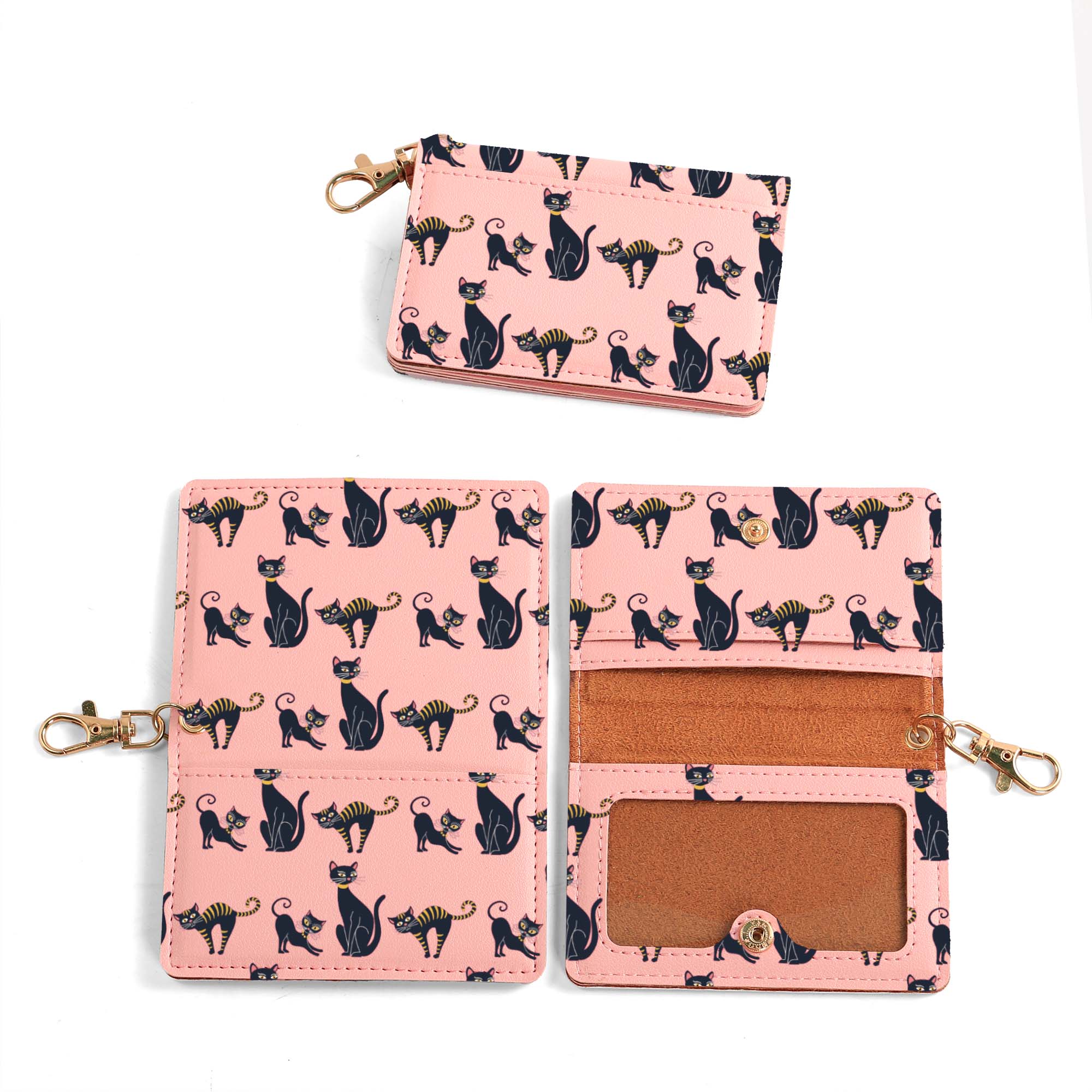 Printed PU Card Holder with Key Clip & ID Window - Image 2