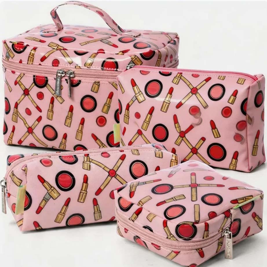 Printed low moq waterproof makeup bag set of 4