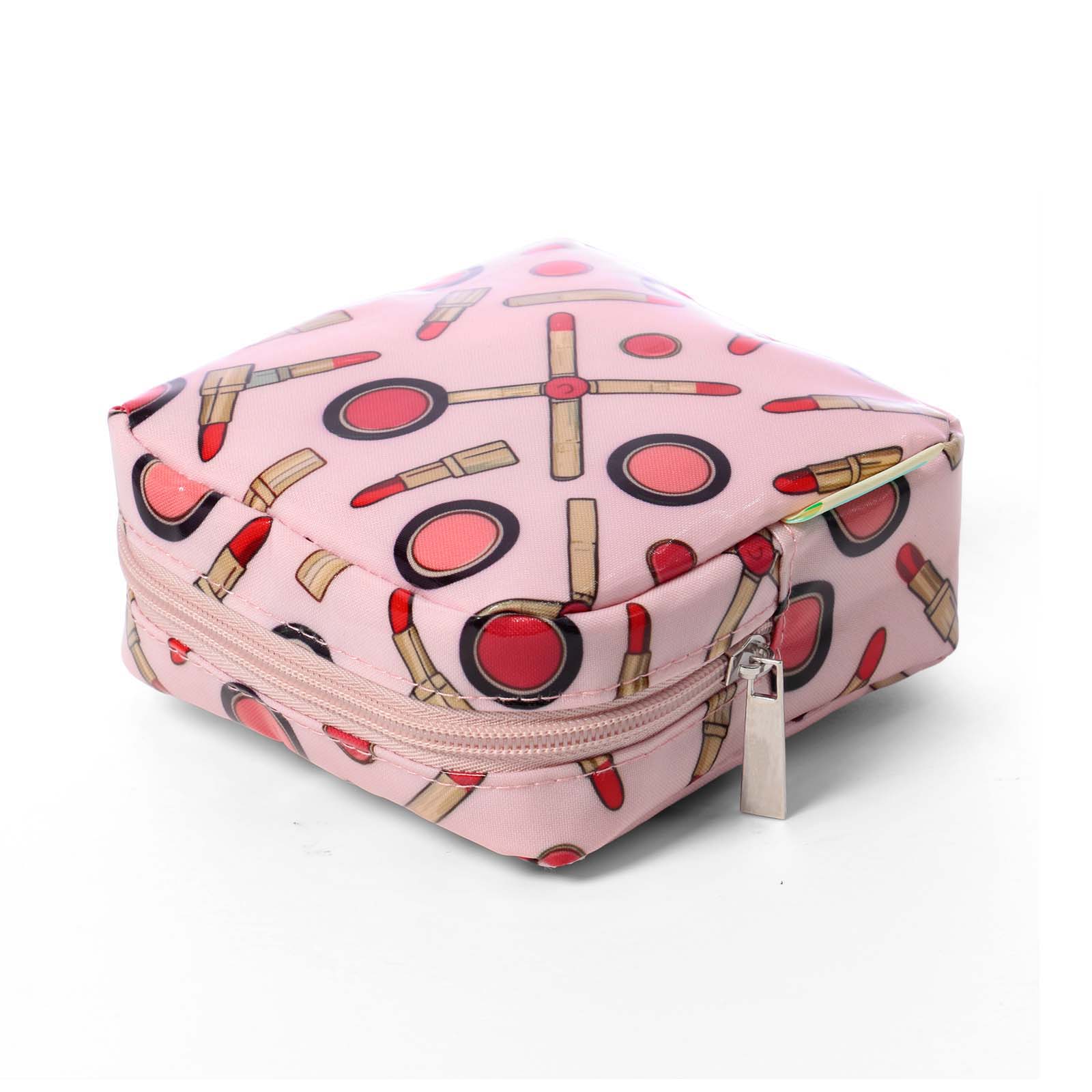 Mini square printed cosmetic bag with inner pocket