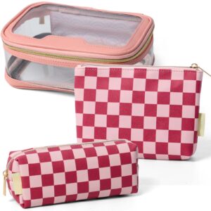 custom printed 3 piece travel wash bag set with clear cosmetic organizer