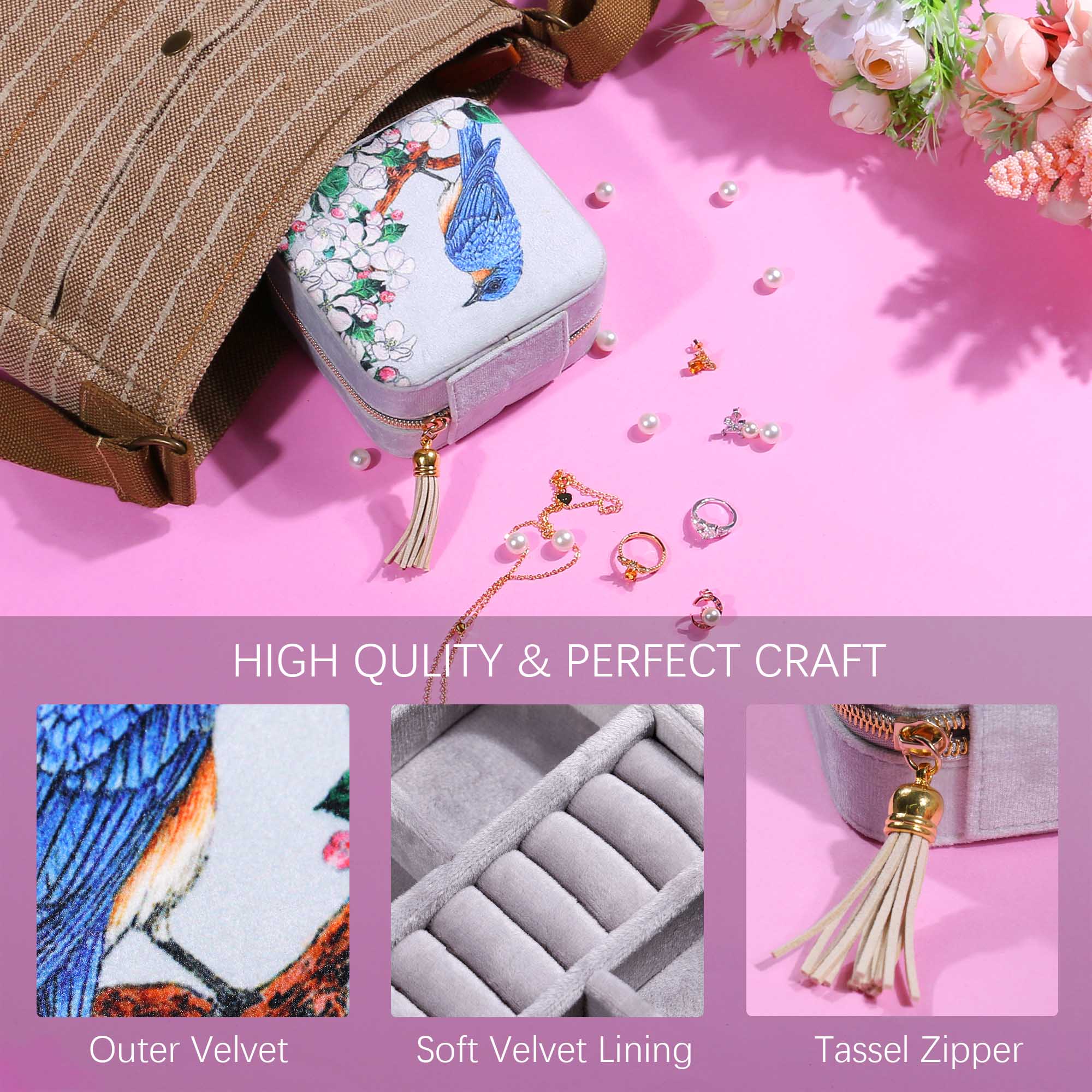 bird printed travel jewelry case manufacturer