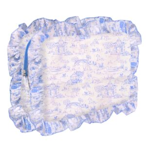 Toile ruffled edges makeup pouch factory