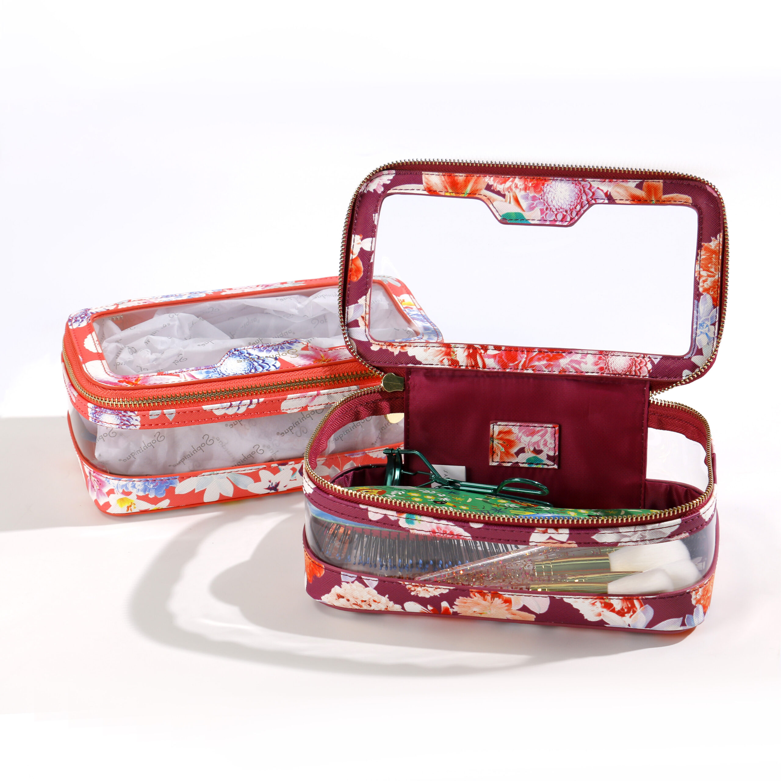 see through cosmetic bag with print