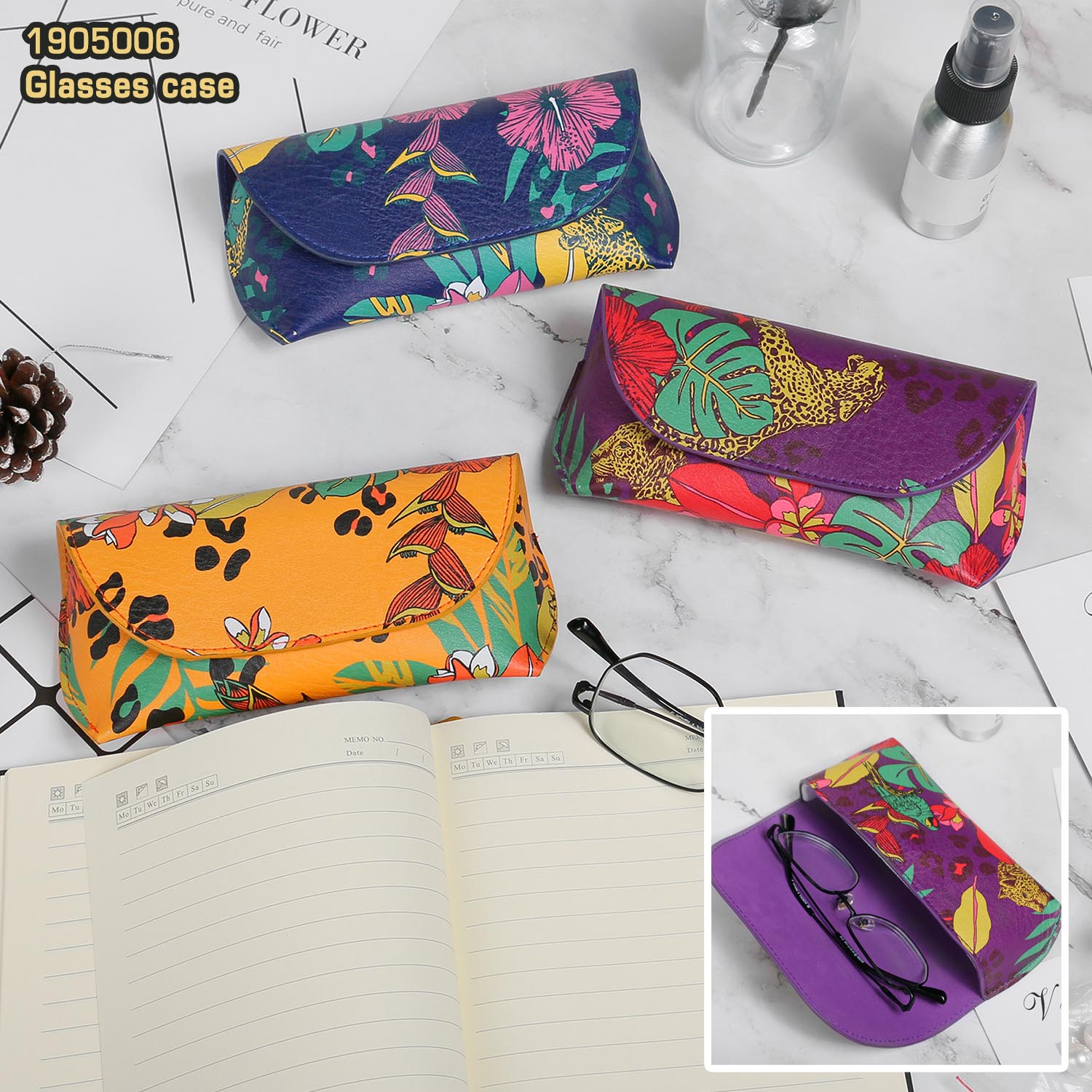 Printed vegan leather eyeglasses case LOW MOQ custom made