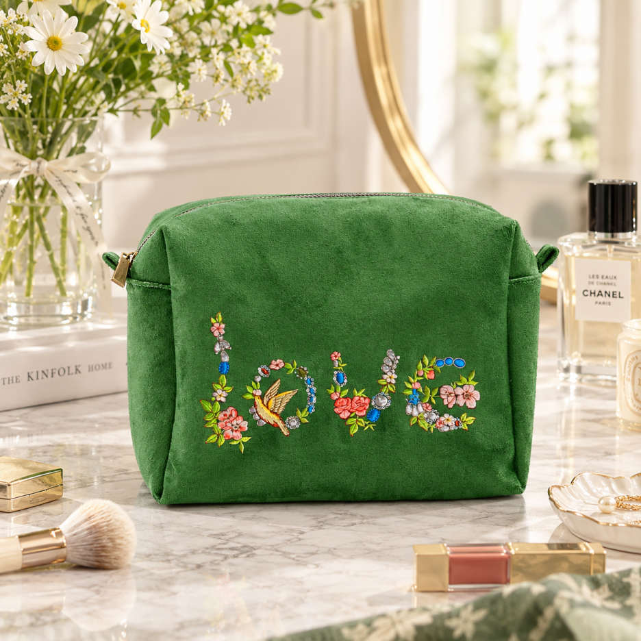 large wash bag with embroidery