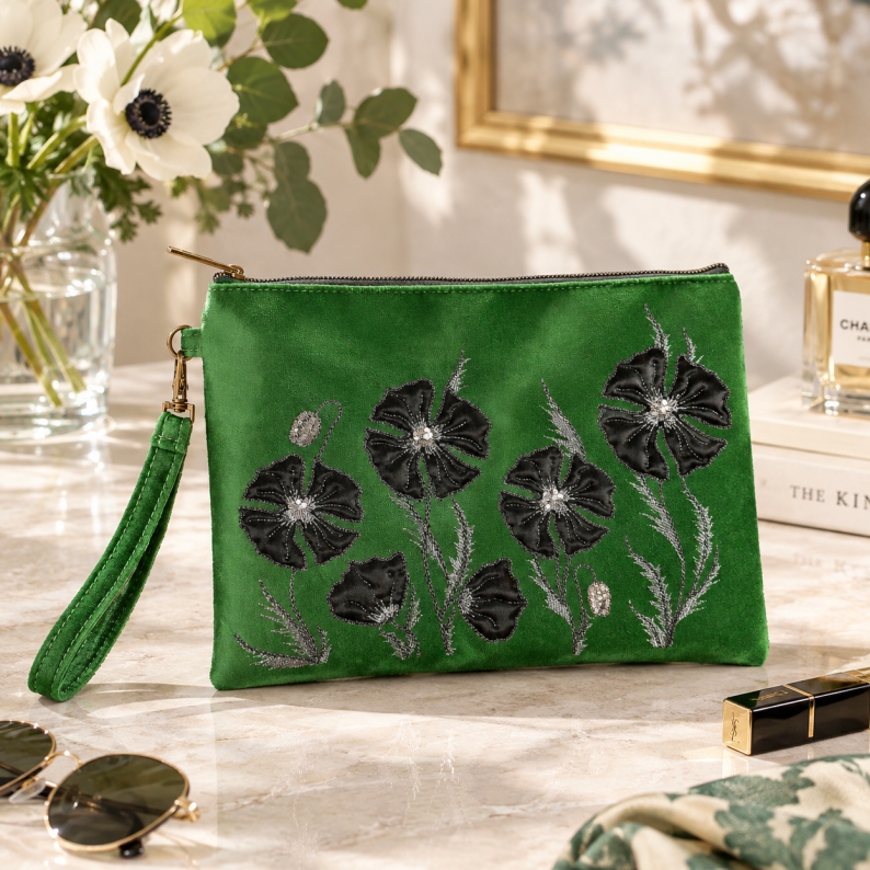 3D Embroidery Wristlet Clutch Custom Cosmetic Bag by Printembroiderybags