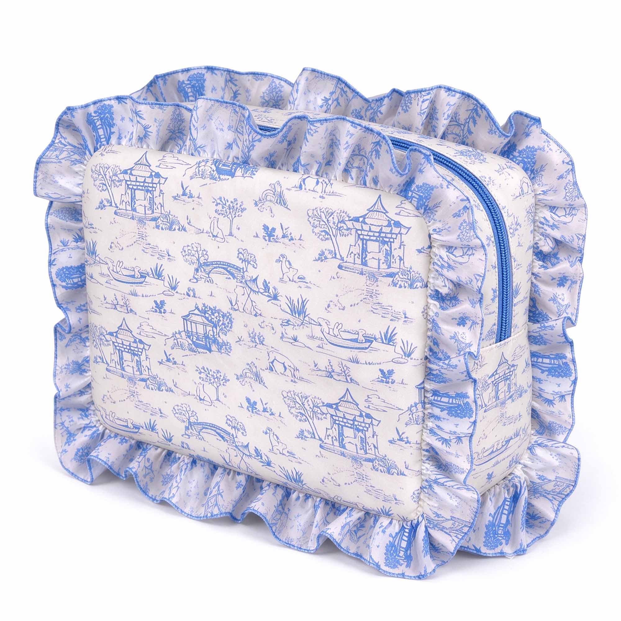 ruffled toile printed makeup pouch manufacturer